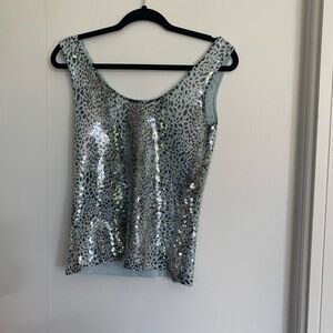 NWOT Glamorous Silver Sequin Leopard Print Tank Top
